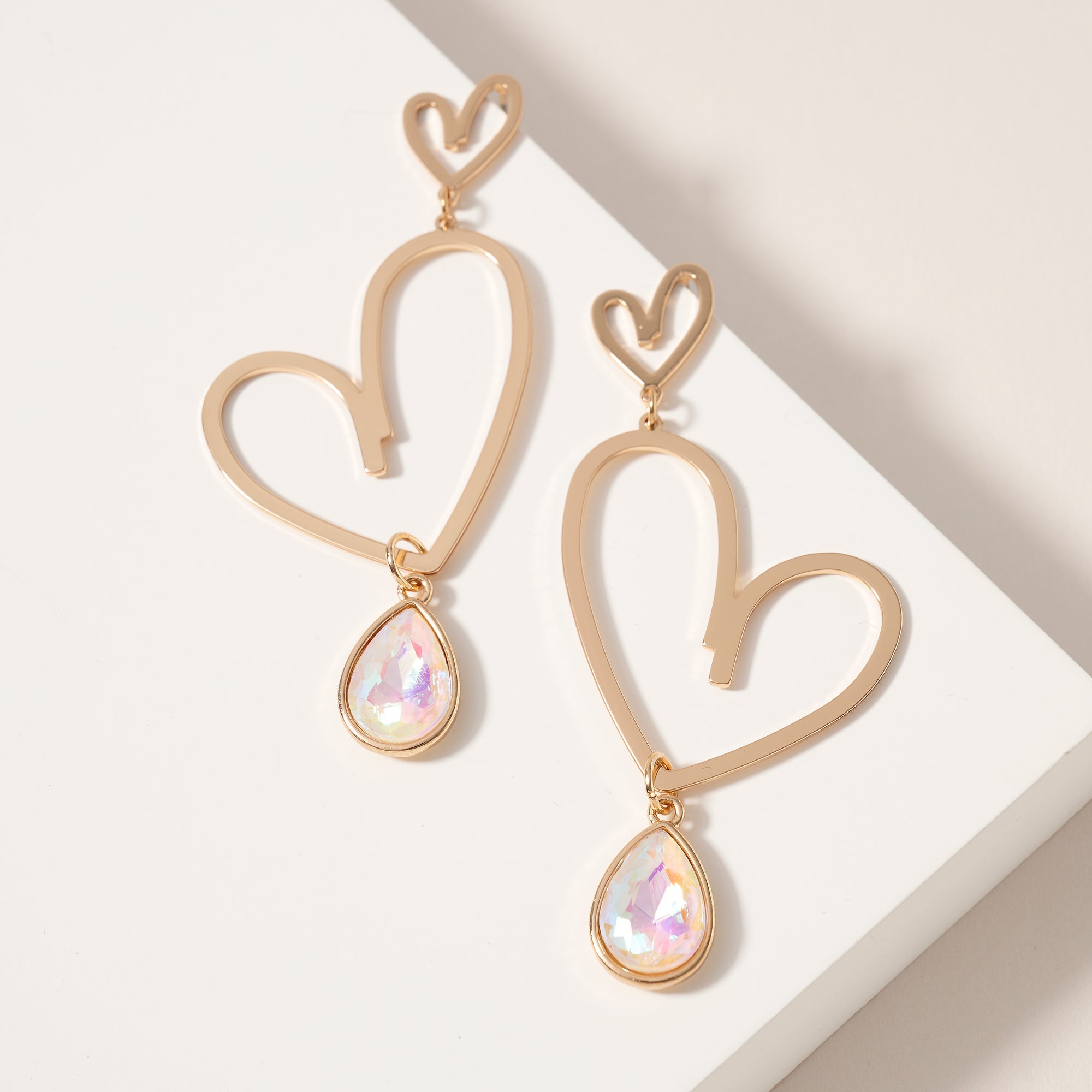 Heart Drop Stone Dangle Earrings