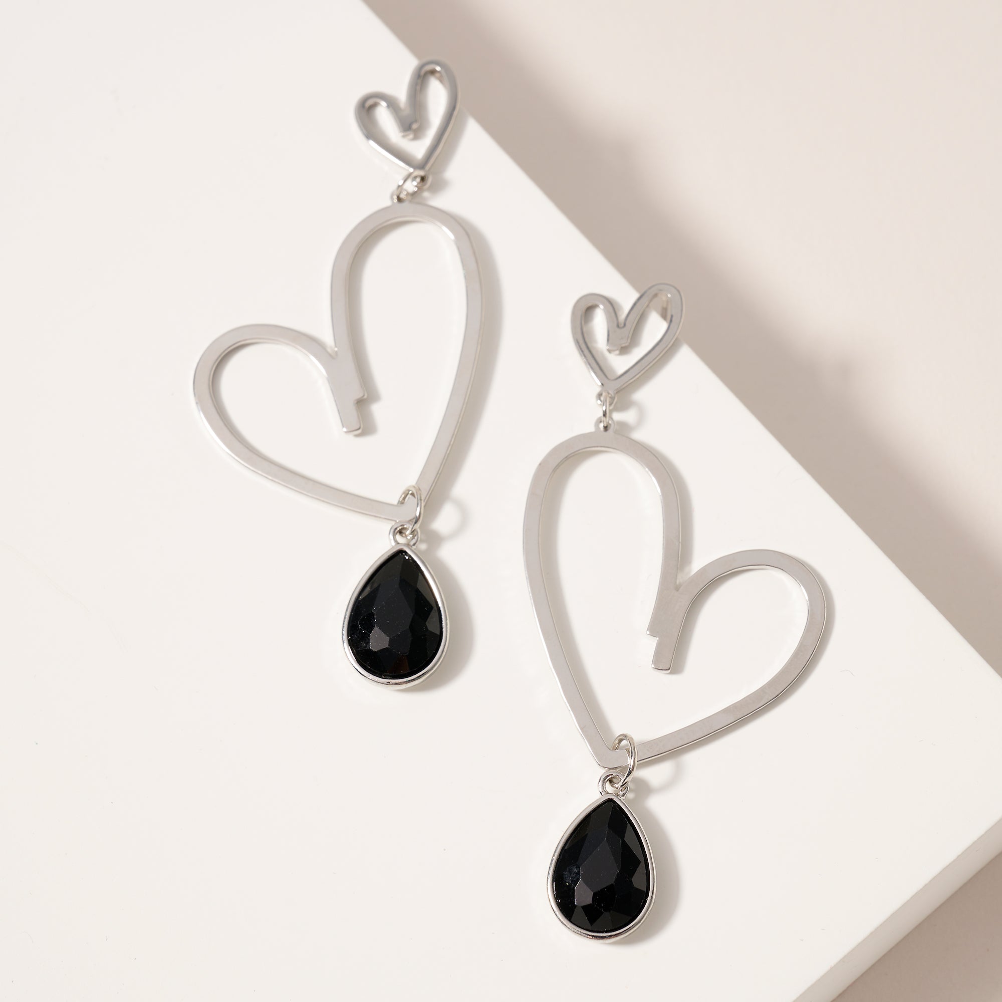 Heart Drop Stone Dangle Earrings