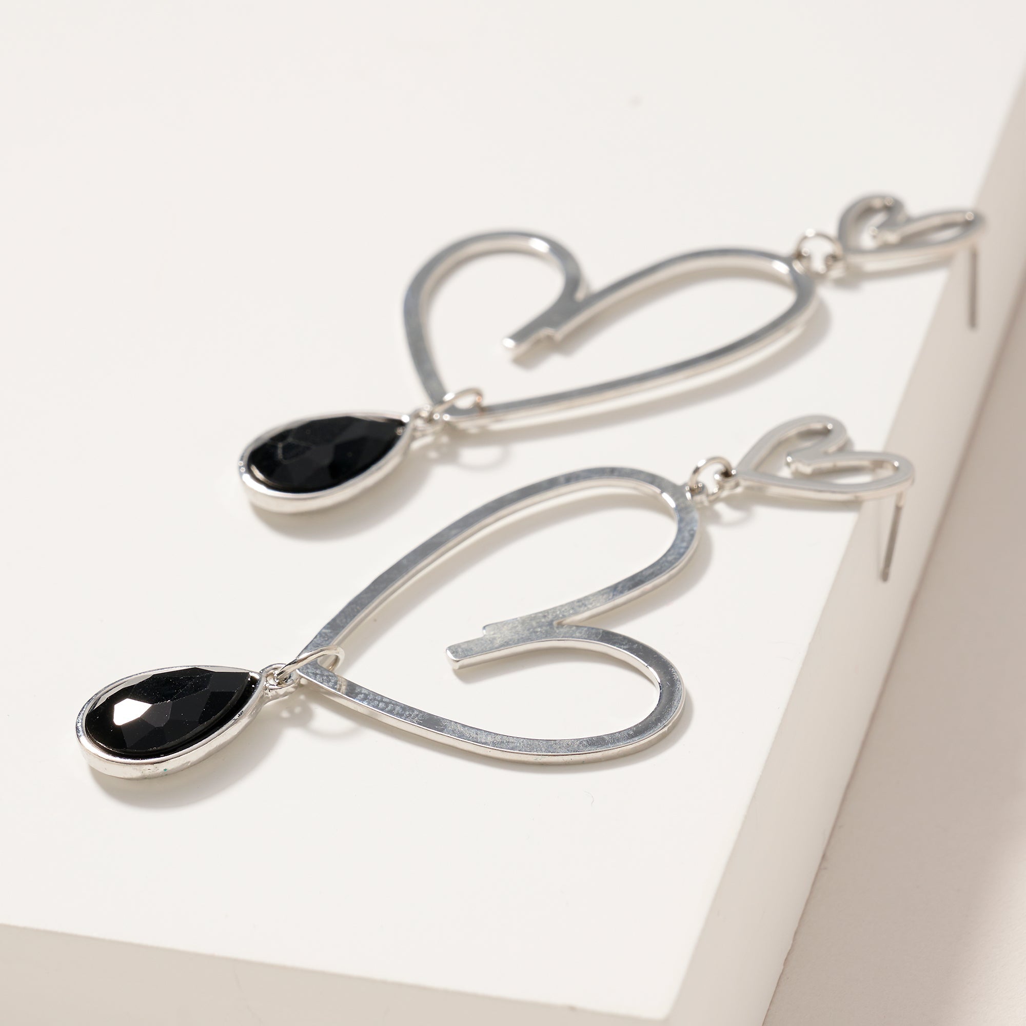 Heart Drop Stone Dangle Earrings