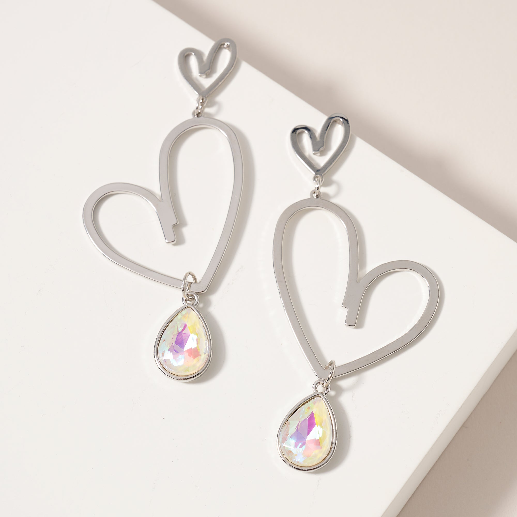 Heart Drop Stone Dangle Earrings
