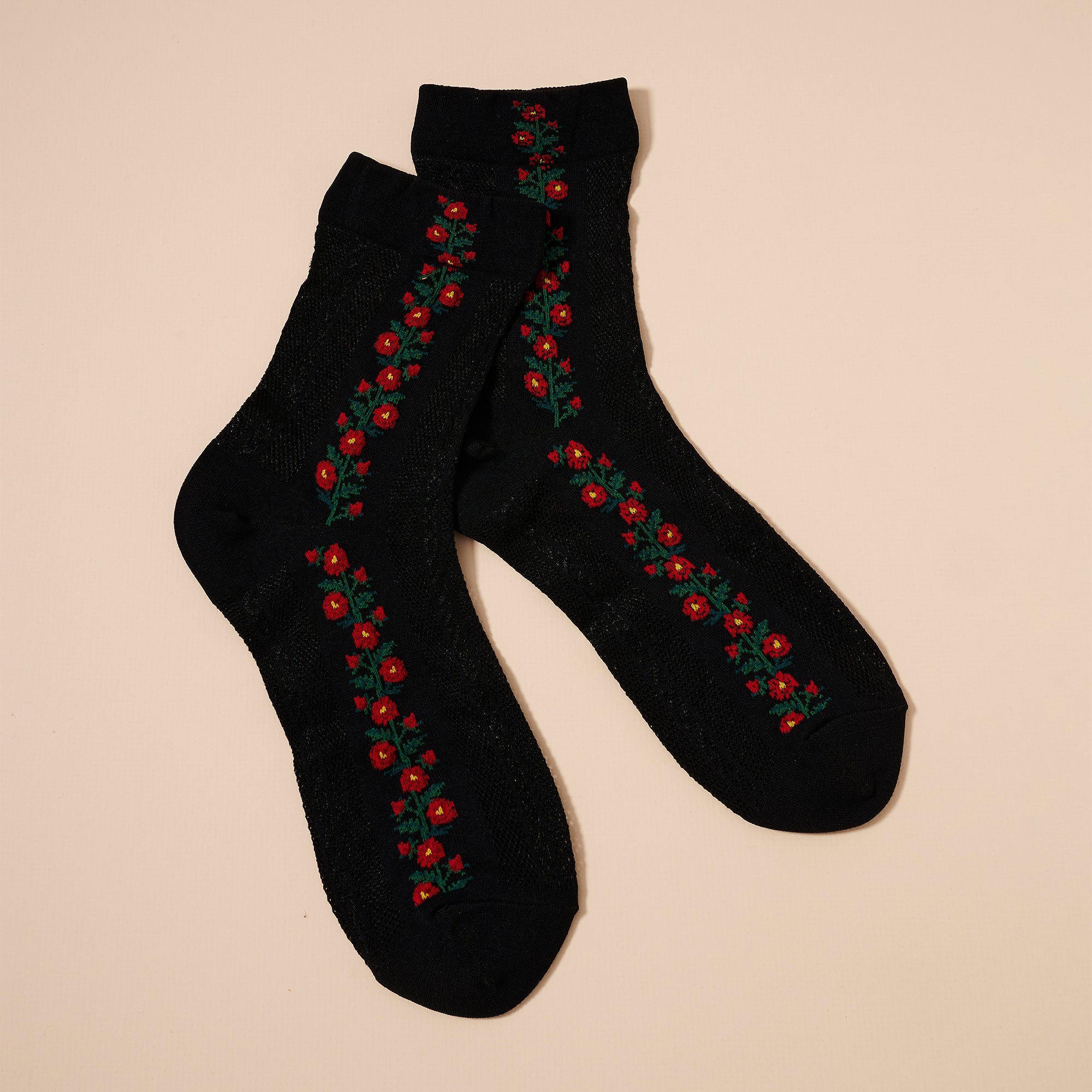 Floral Trim Knit Socks