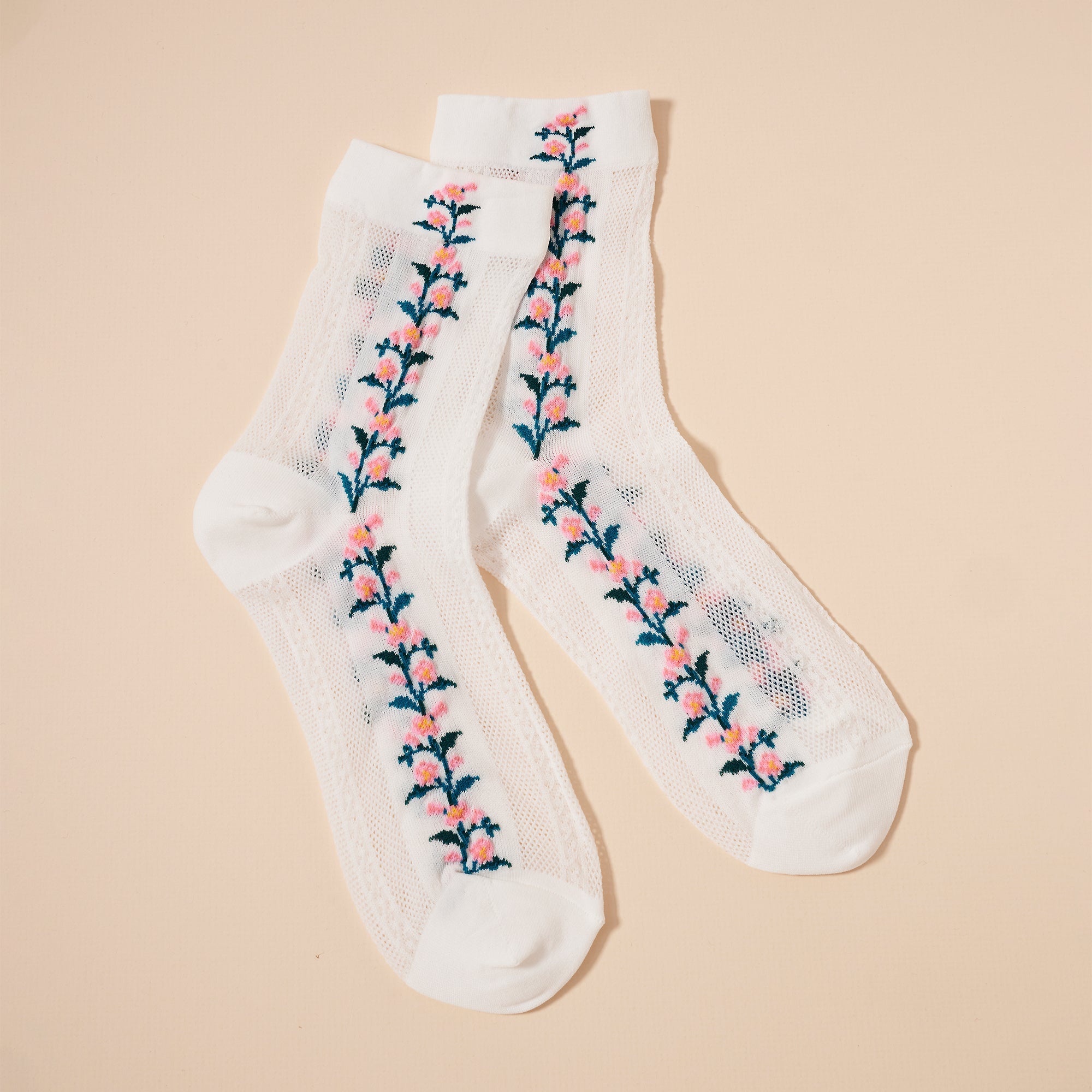 Floral Trim Knit Socks